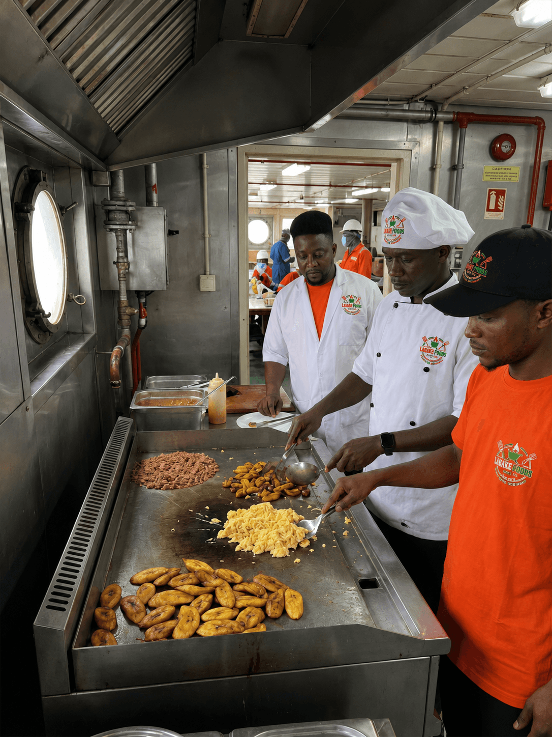 Labake Foods kitchen team at work in an offshore galley