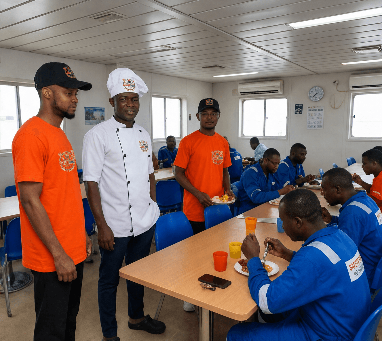 Labake Foods kitchen team receiving client feedback