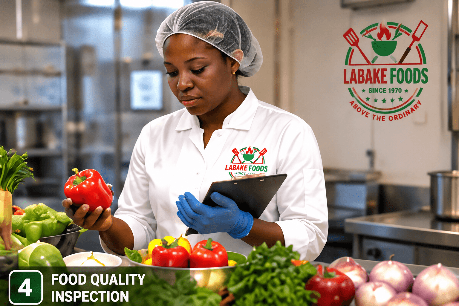 A Labake Foods chef inspecting ingredient quality before service