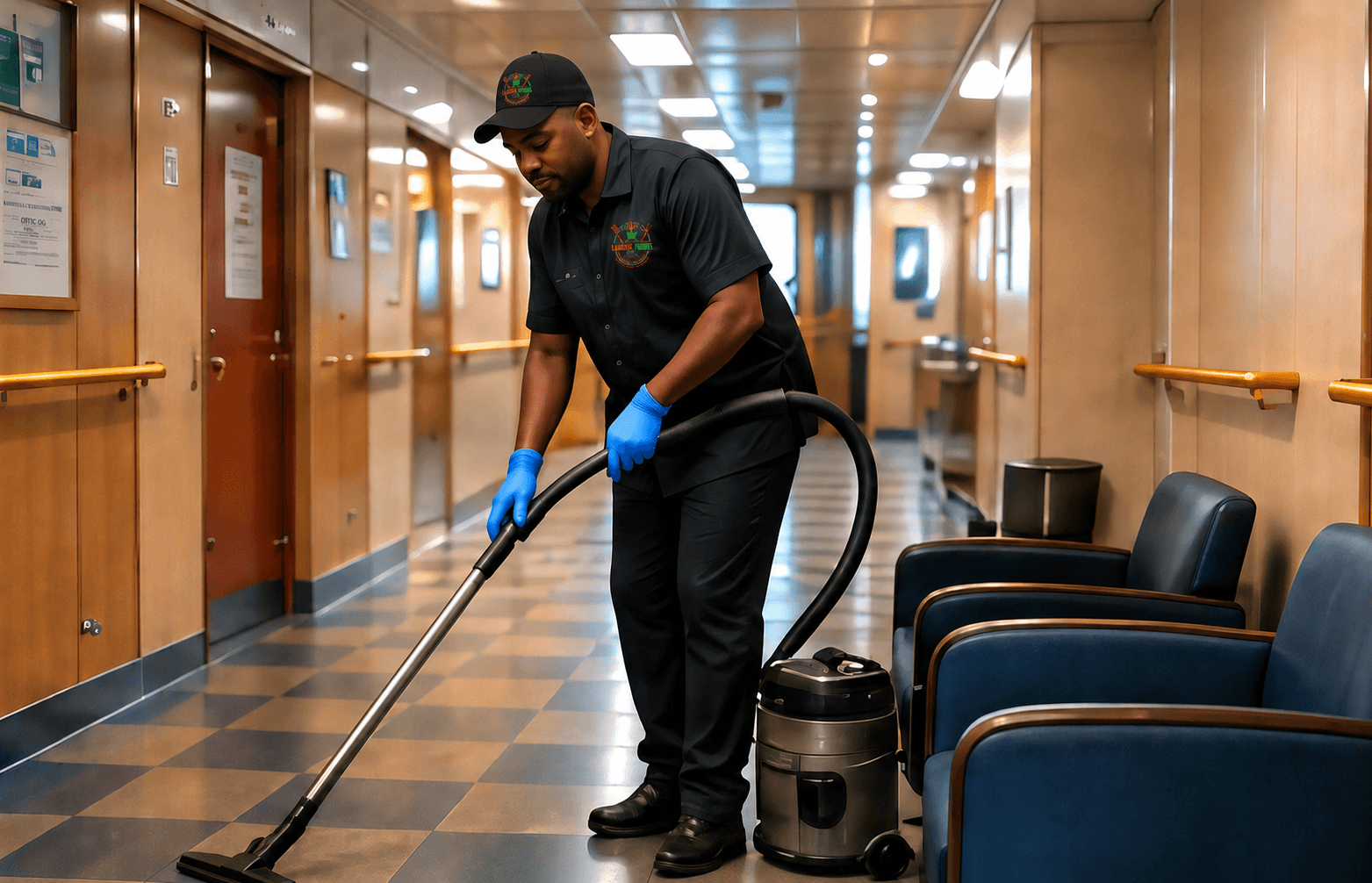 A Labake Foods cleaner at work on a rig platform