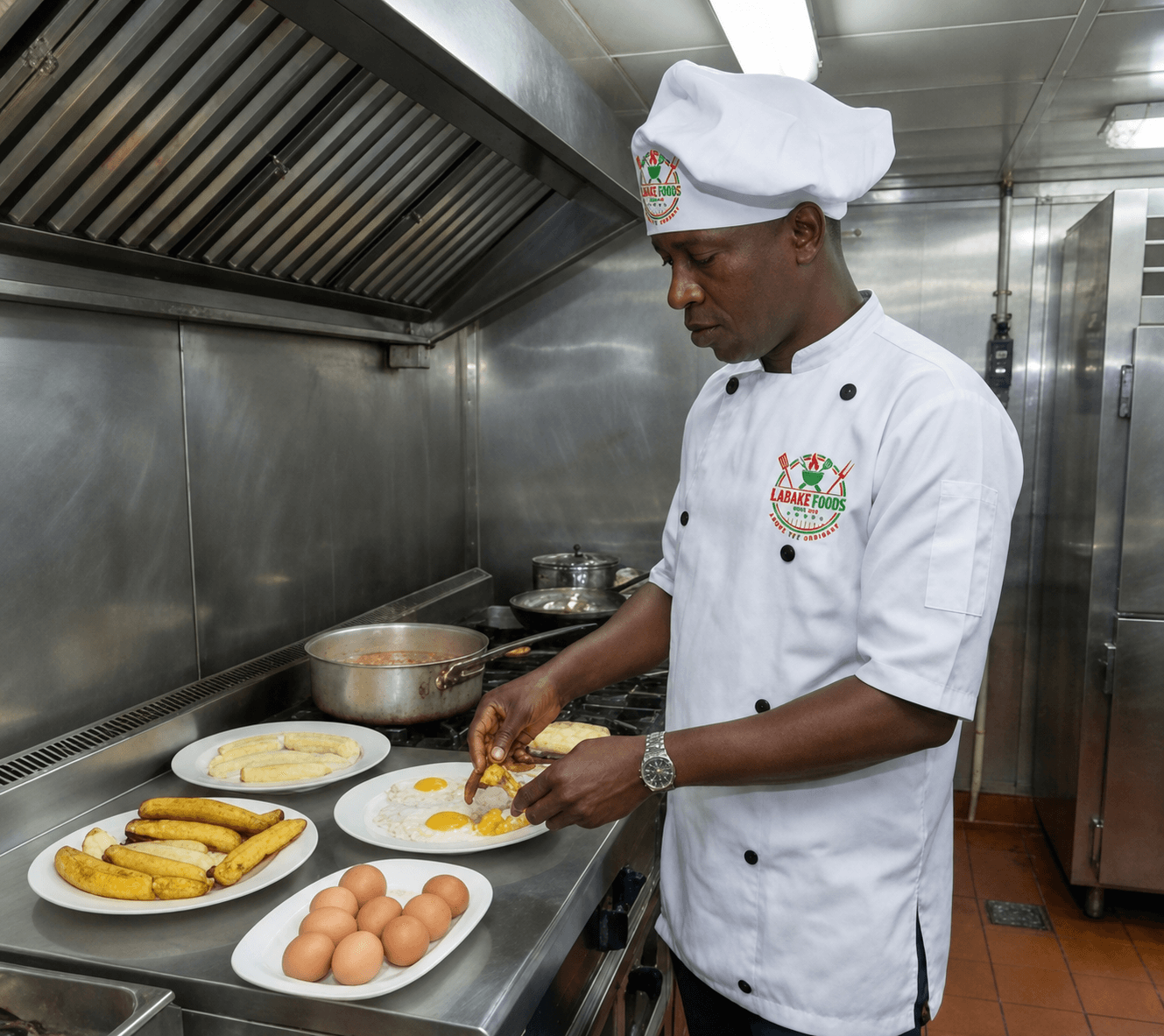 A Labake Foods chef preparing a meal under controlled conditions